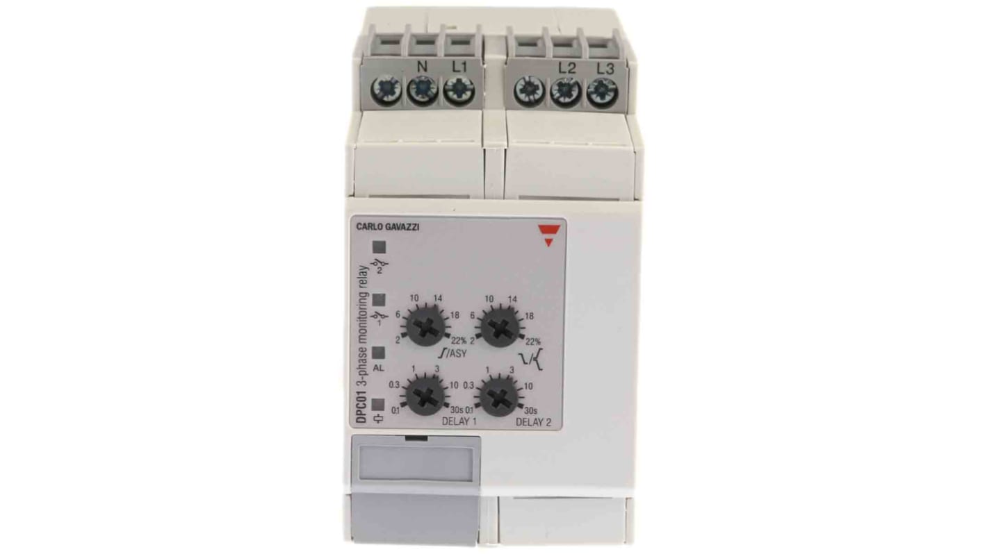 Carlo Gavazzi DPC01 Überwachungsrelais, für Phase, Spannung 510 → 793V ac 3, 3+N-phasig, 1-poliger Wechsler