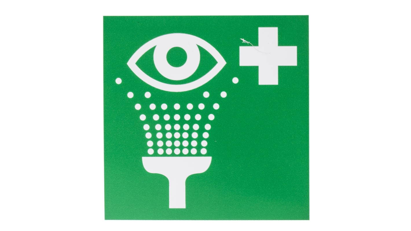 RS PRO Vinyl Green/White Eyewash Station Label, H100 mm W100mm