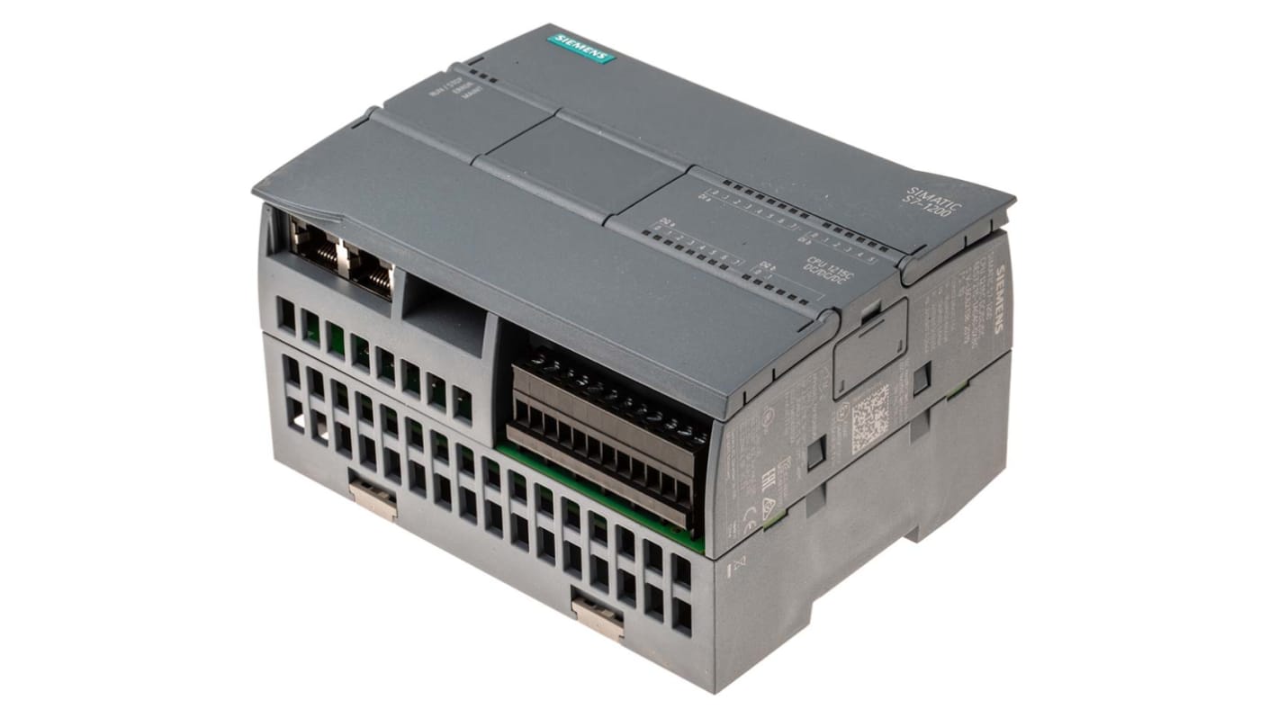 Siemens PLC CPU SIMATIC S7-1200, Ethernet, kapacitás: 100 kB, 24 I/O elem, 4 MB, Din-Sín, Falra Szerelhető, 20,4