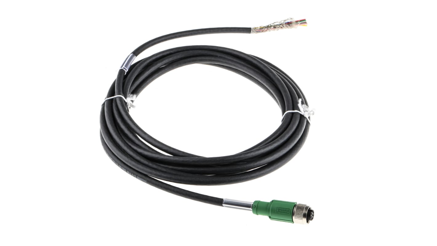 Cable de conexión Phoenix Contact, con. A M12 Hembra, 8 polos, cod.: A, long. 5m, 250 V, 4 A, IP65, IP67, IP68, IP69K