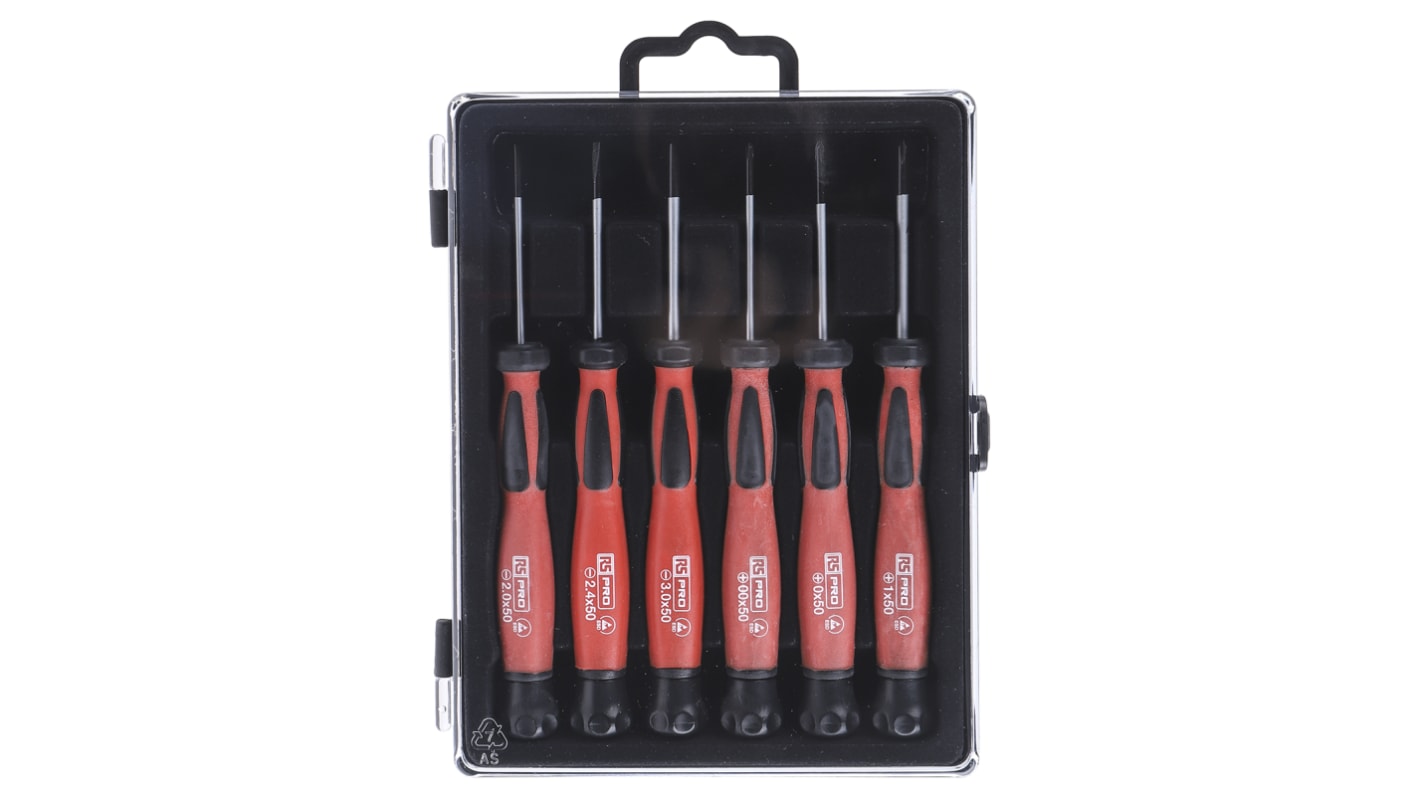 RS PRO Phillips; Slotted Precision Screwdriver Set, 6-Piece, ESD-Safe