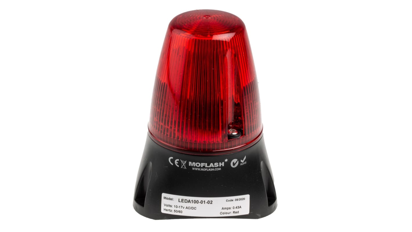 Moflash LEDA100 Series Red Buzzer Beacon, 10 → 17 V ac/dc, IP65, Surface Mount, Wall Mount, 80dB at 1 Metre