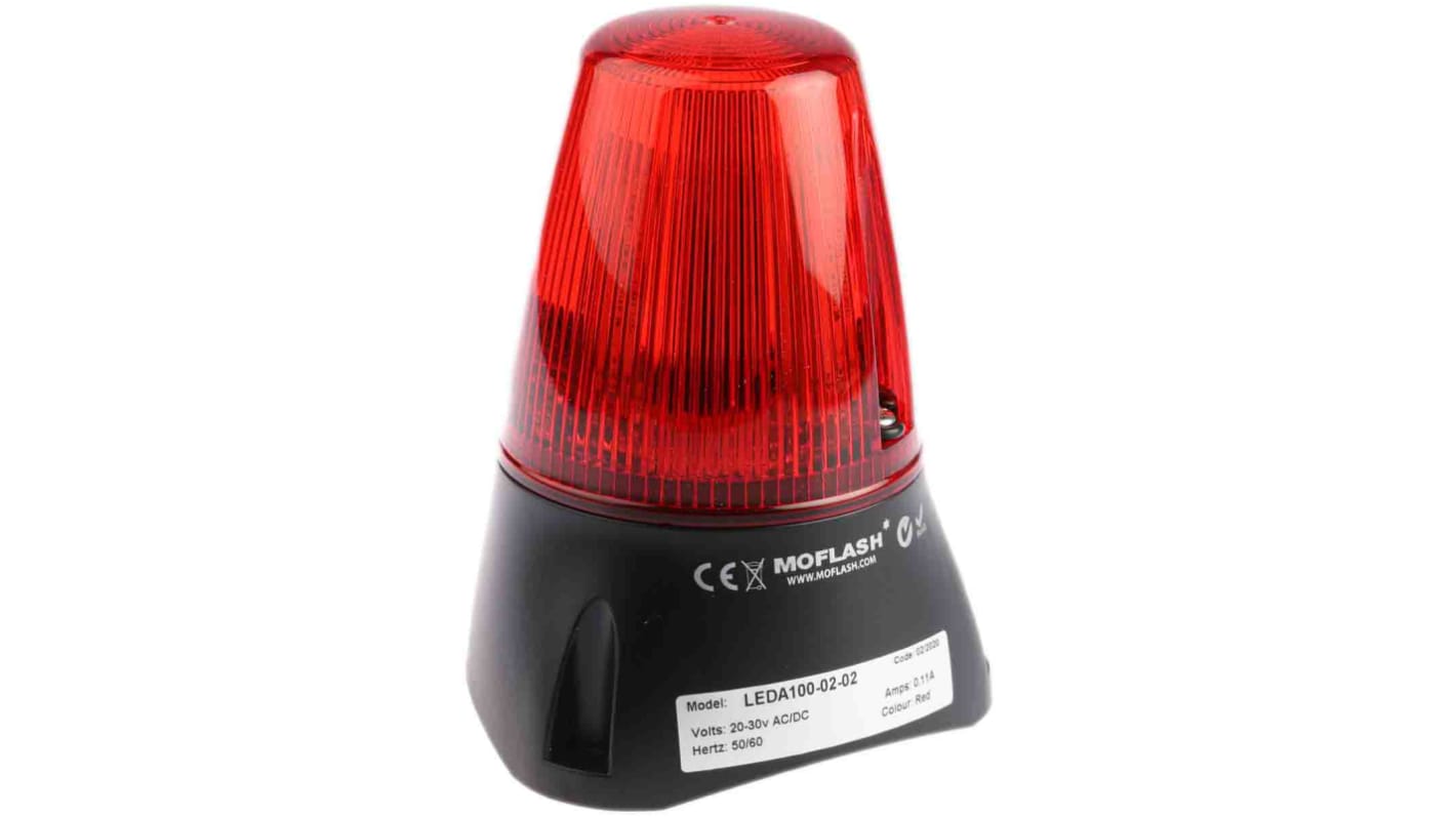 Moflash LEDA100 Series Red Buzzer Beacon, 20 → 30 V, IP65, Surface Mount, Wall Mount, 80dB at 1 Metre