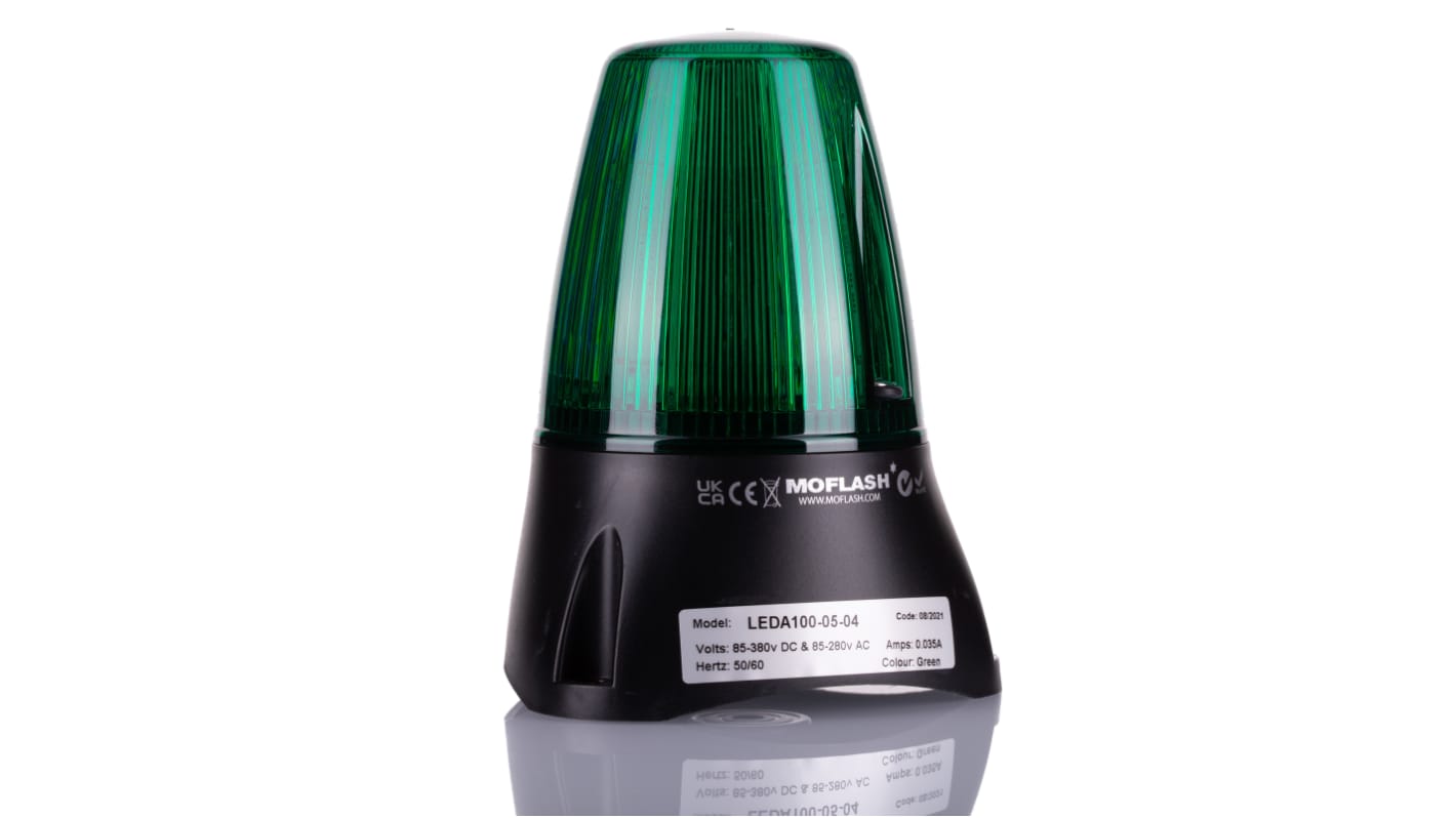 Segnalatore acustico e luminoso Moflash serie LEDA100, Verde, 85 → 280 V CA, 85 → 380 V CC, 80dB a 1 m,