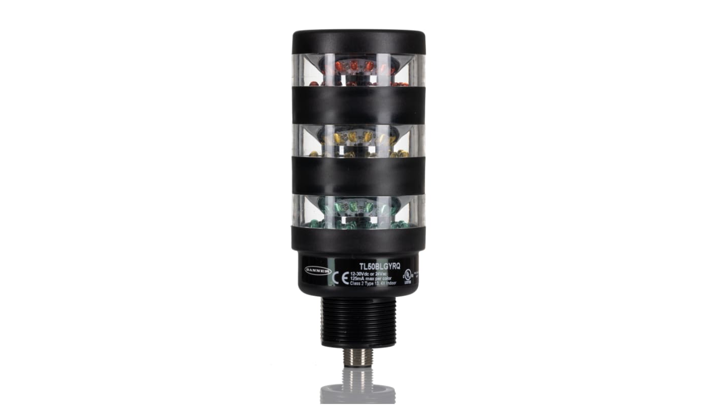 Colonnes lumineuses pré-configurées à LED Feu Fixe, Rouge / Vert / Jaune, série TL50BL, 12→30 V c.c.