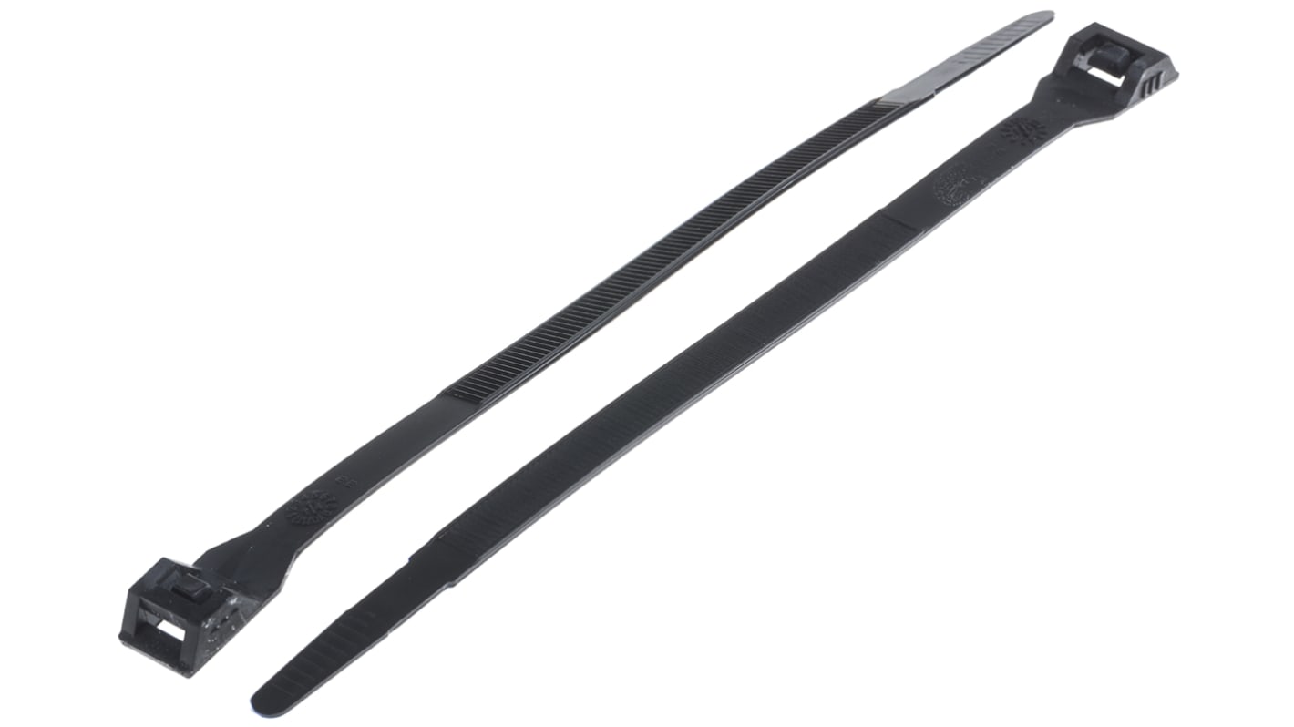 RS PRO Cable Tie, Double Locking, 201mm x 9 mm, Black Nylon, Pk-100
