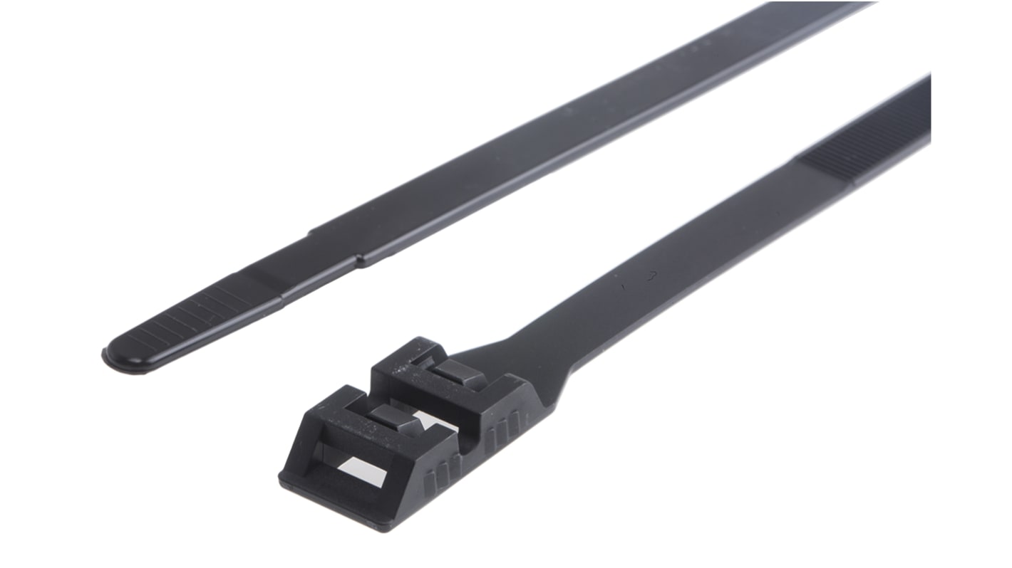 RS PRO Cable Tie, Double Locking, 265mm x 9 mm, Black Nylon, Pk-100