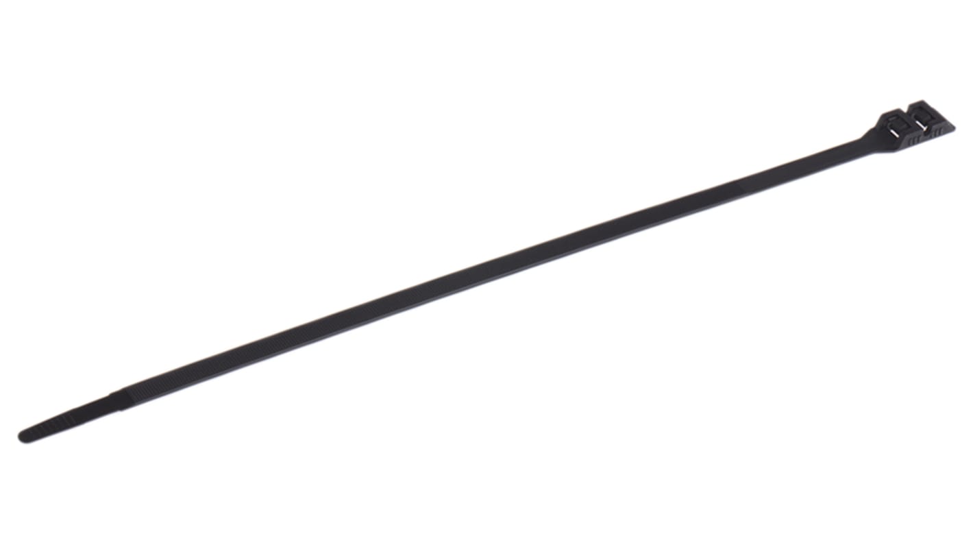 RS PRO Cable Tie, Double Locking, 360mm x 9 mm, Black Nylon, Pk-100