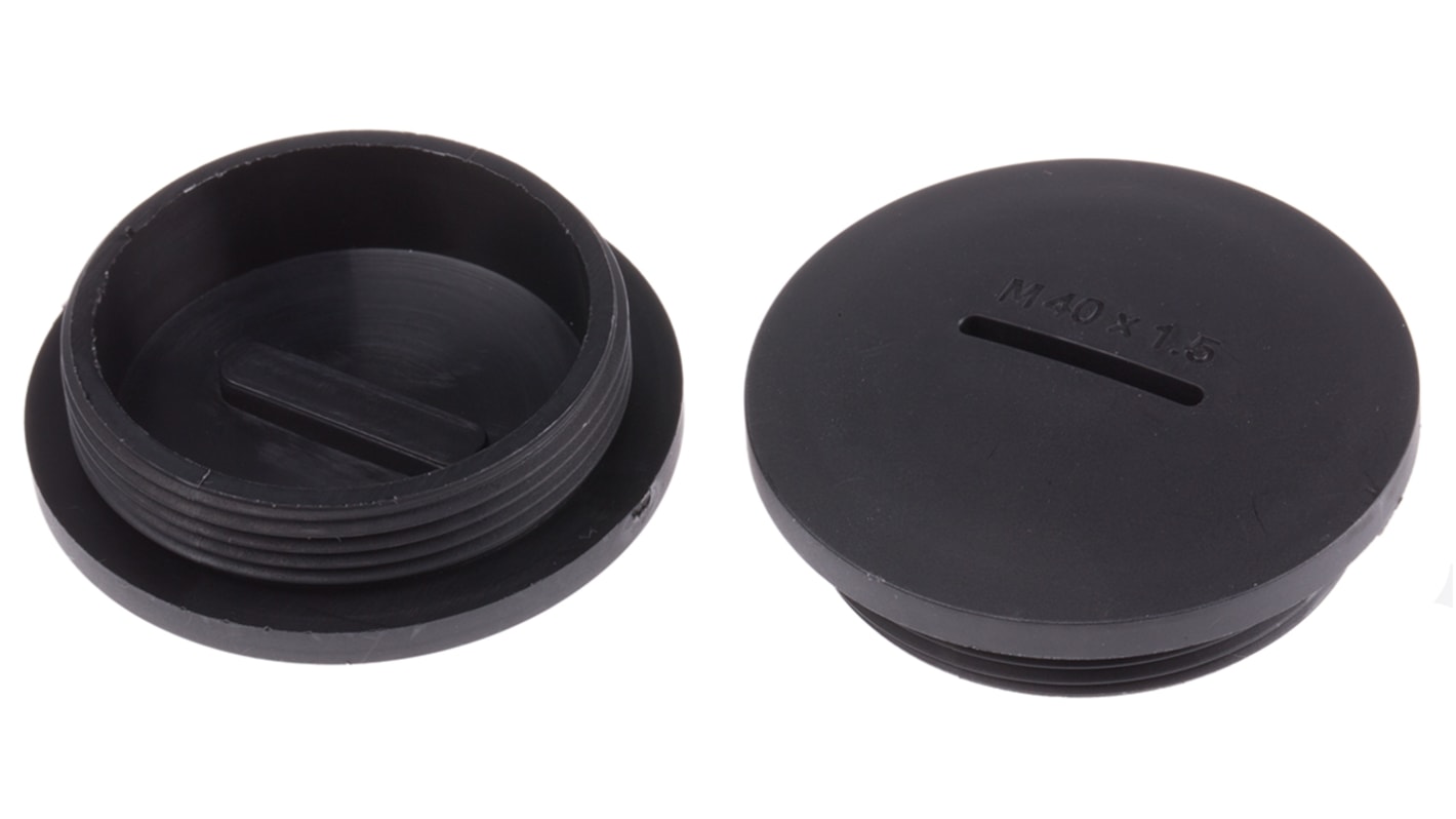 Tapón ciego para prensaestopas RS PRO, Negro, M40, Roscado, Nylon 66, Tapón, 39.9mm, 45.8mm