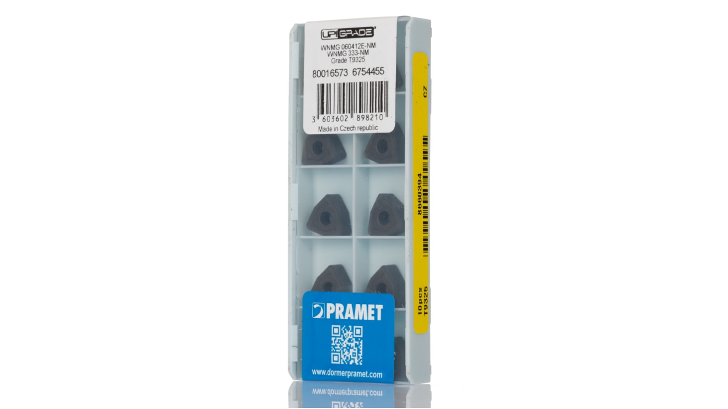 Plaquita de torno Pramet, serie WNMG, ángulo de aproximación 93°, para usar con PWLNR 0604, long. 6.5mm, alt. 4.76mm