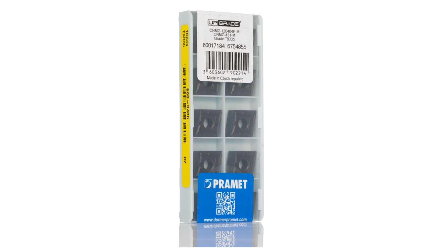 Pramet CNMG Series Lathe Insert for Use with DCLNR 12, 4.76mm Height, 95° Approach, 12.9mm Length