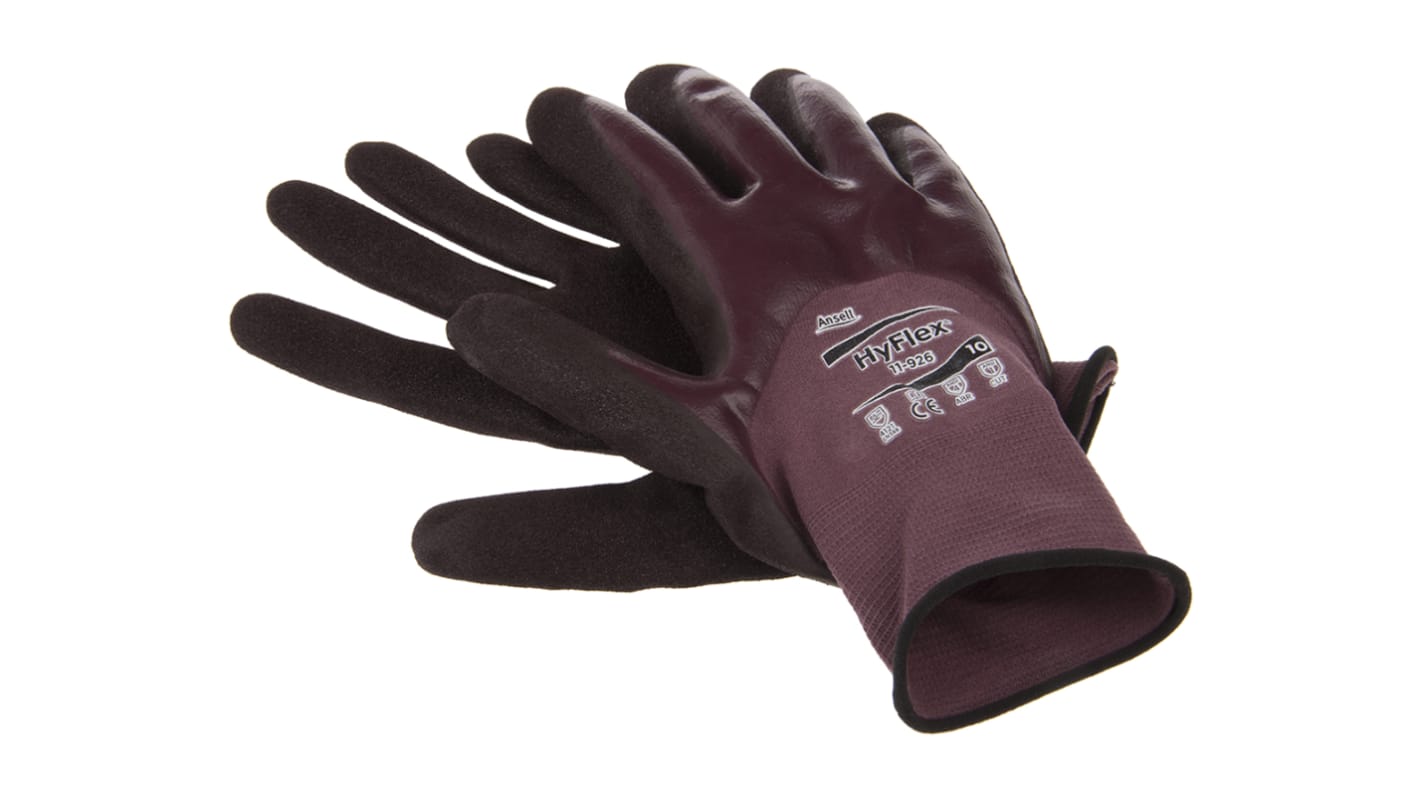 Ansell HyFlex 11-926 Brown Nylon Oil Resistant Work Gloves, Size 10, Large, Nitrile Coating