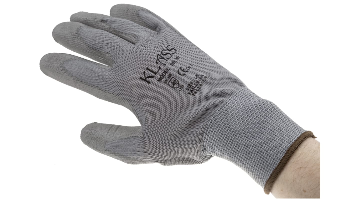 RS PRO Grey Polyester General Purpose Work Gloves, Size 9, Large, Polyurethane Coating