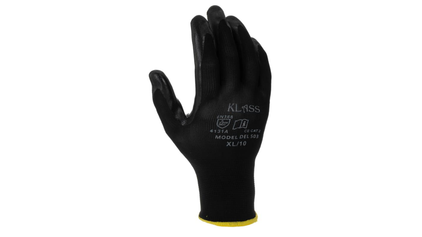 RS PRO Black Polyester General Purpose Work Gloves, Size 10, Large, Nitrile Coating