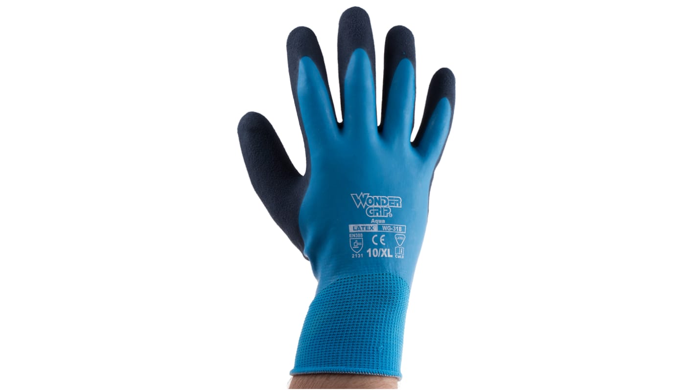 RS PRO Black Nylon Waterproof Work Gloves, Size 10, Large, Latex Coating