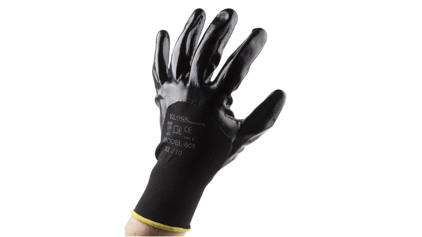 RS PRO Black Polyester General Purpose Gloves, Size 10, Large, Nitrile Coating