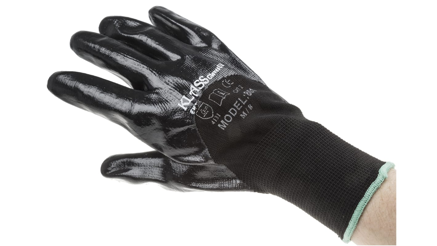 RS PRO Black Polyester General Purpose Gloves, Size 8, Medium, Nitrile Coating