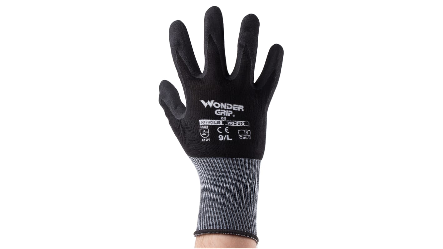 RS PRO Black Nylon General Purpose Work Gloves, Size 9, Large, Nitrile Coating