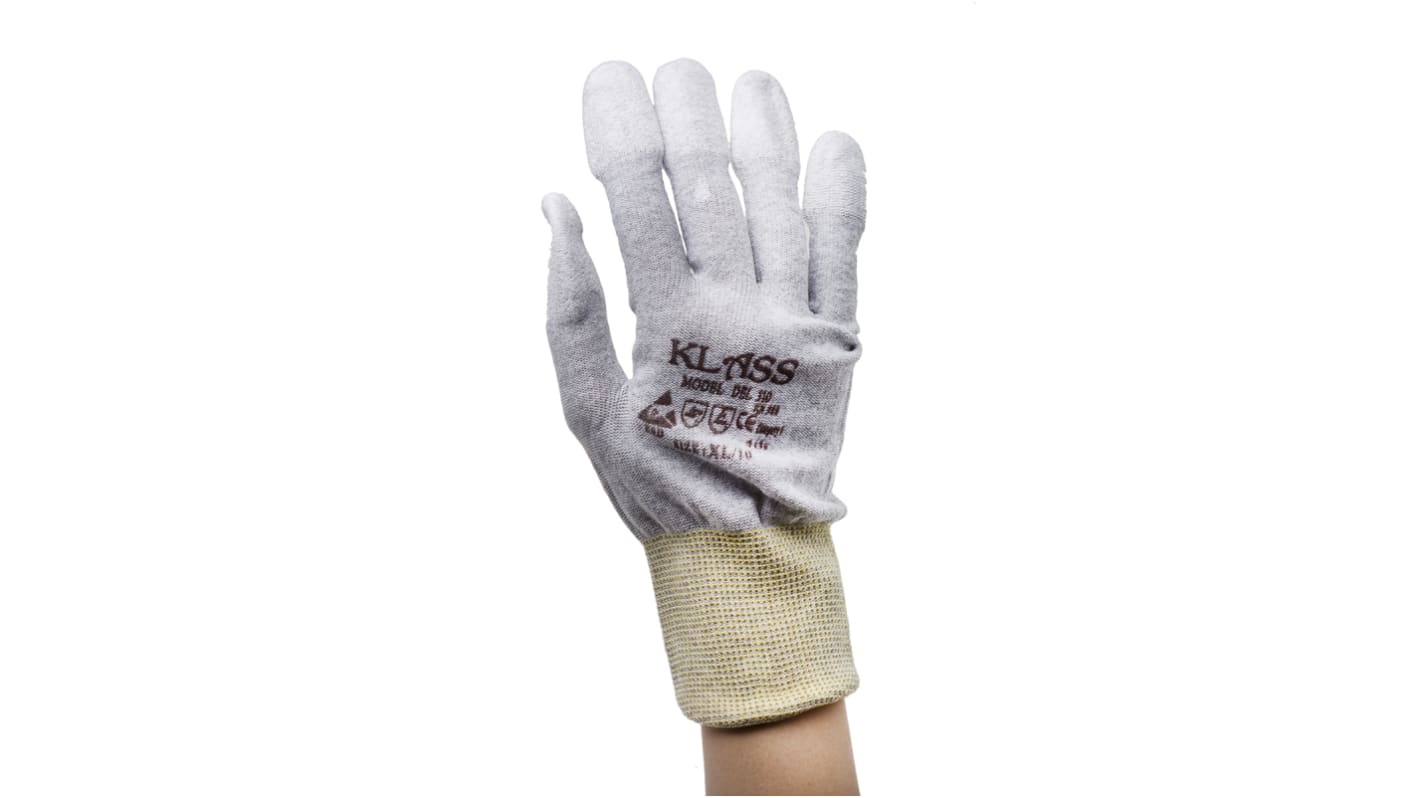 RS PRO Grey Nylon Anti-Static Anti-Static Gloves, Size 10, Large, Polyurethane Coating