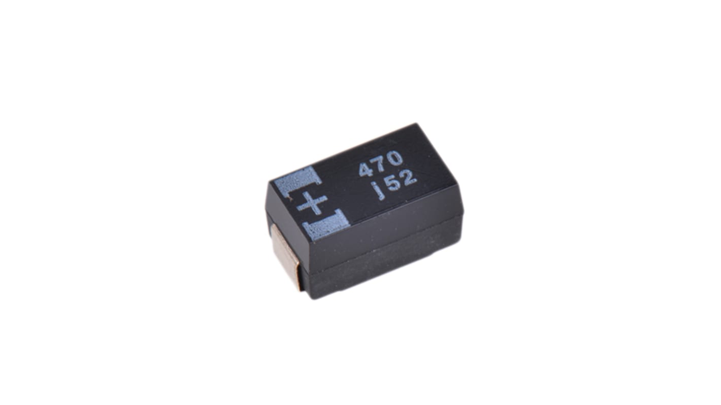 Condensador de polímero Panasonic POSCAP TH, 470μF ±20%, 6.3V dc, Montaje en Superficie, dim. 7.8 x 4.3 x 3.8mm,