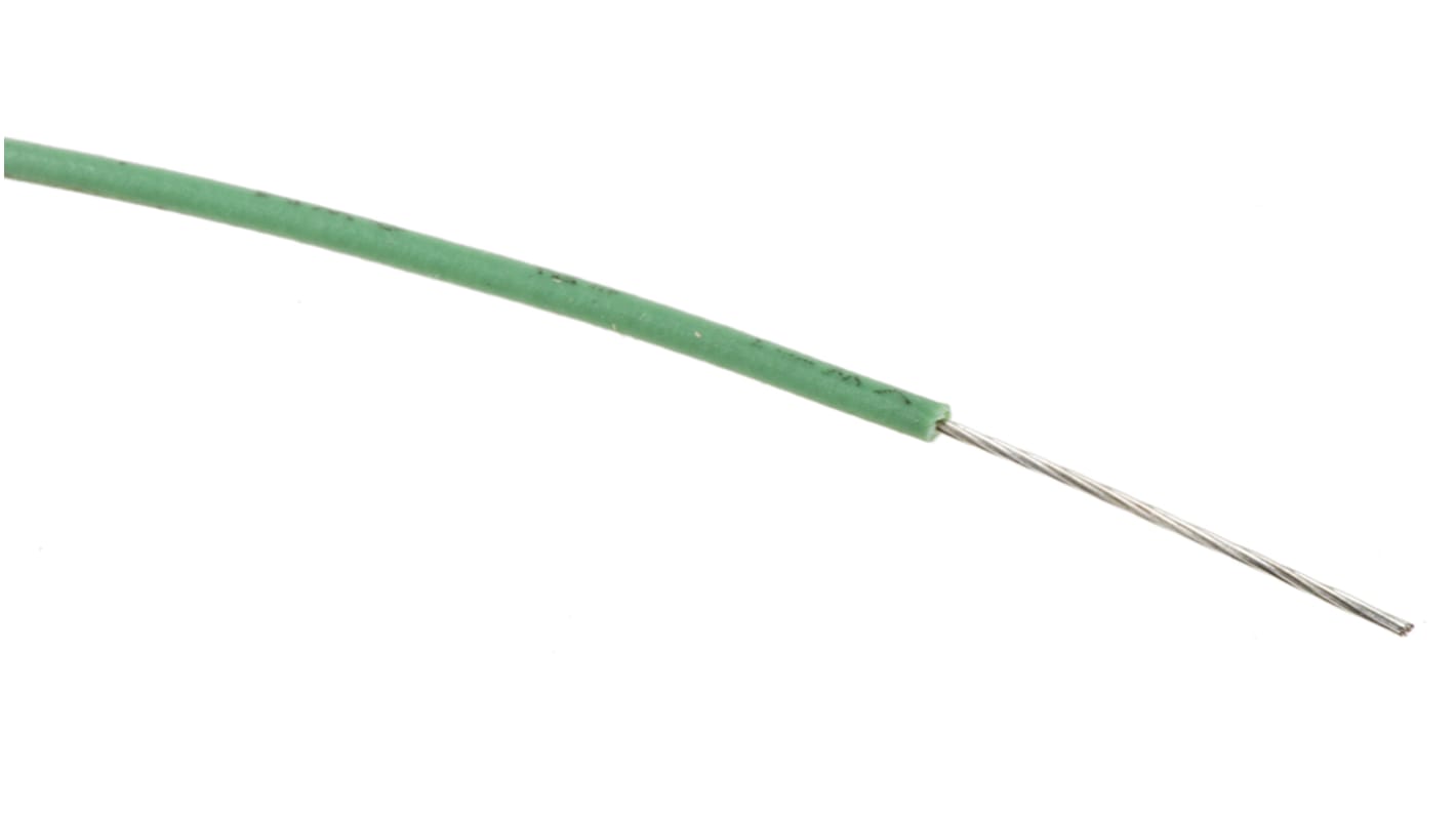 Cable de conexión RS PRO, área transversal 0,08 mm² Filamentos del Núcleo 7/0,12 mm Verde, 600 V, long. 100m, 28 AWG
