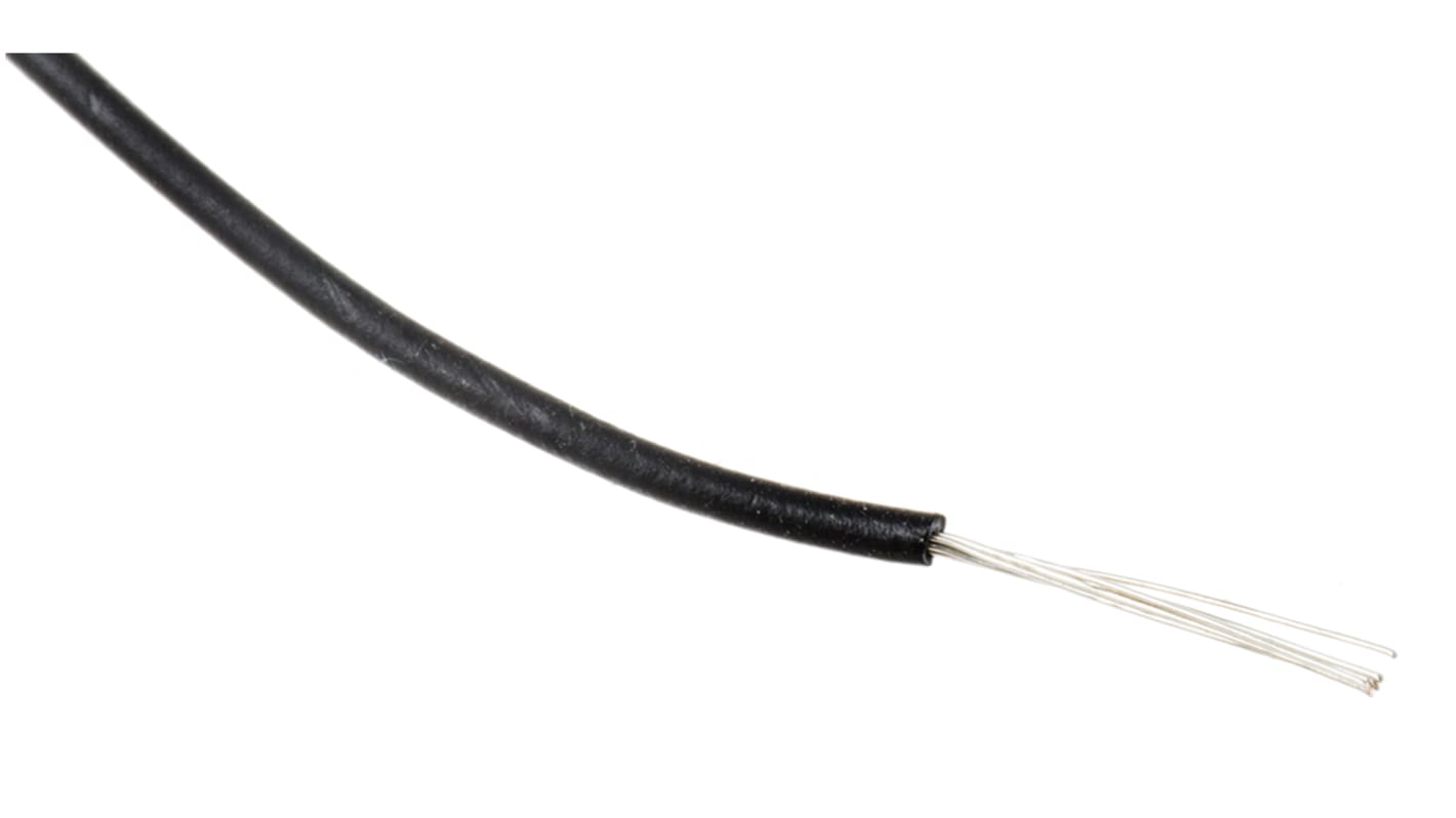 RS PRO Einzeladerleitung 0,13 mm², 26 AWG 100m Schwarz MPPE isoliert Ø 1mm 7/0,16 mm Litzen UL11028