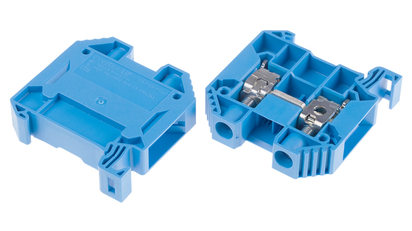 RS PRO Blue Feed Through Terminal Block, Single-Level, Screw Termination