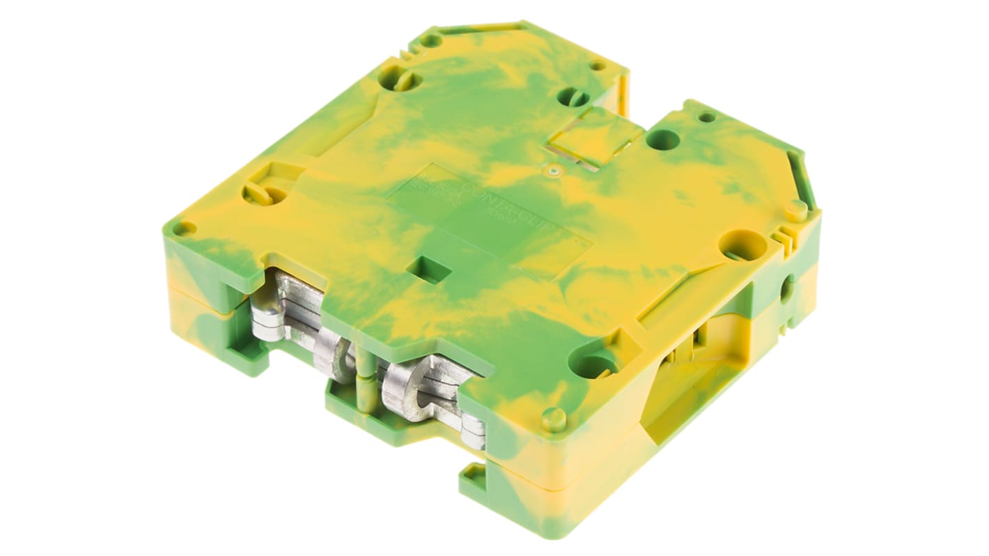 RS PRO Green, Yellow Earth Terminal Block, Double-Level, Screw Termination