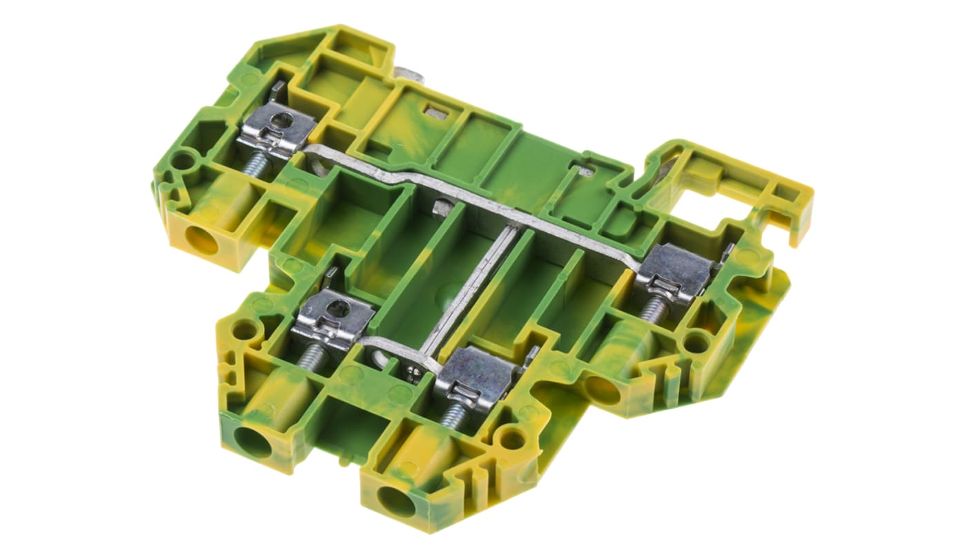 RS PRO Green, Yellow Earth Terminal Block, Double-Level, Screw Termination