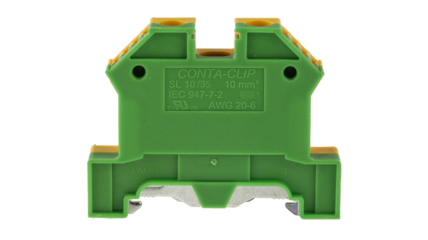 RS PRO Green, Yellow Earth Terminal Block, Single-Level, Screw Termination