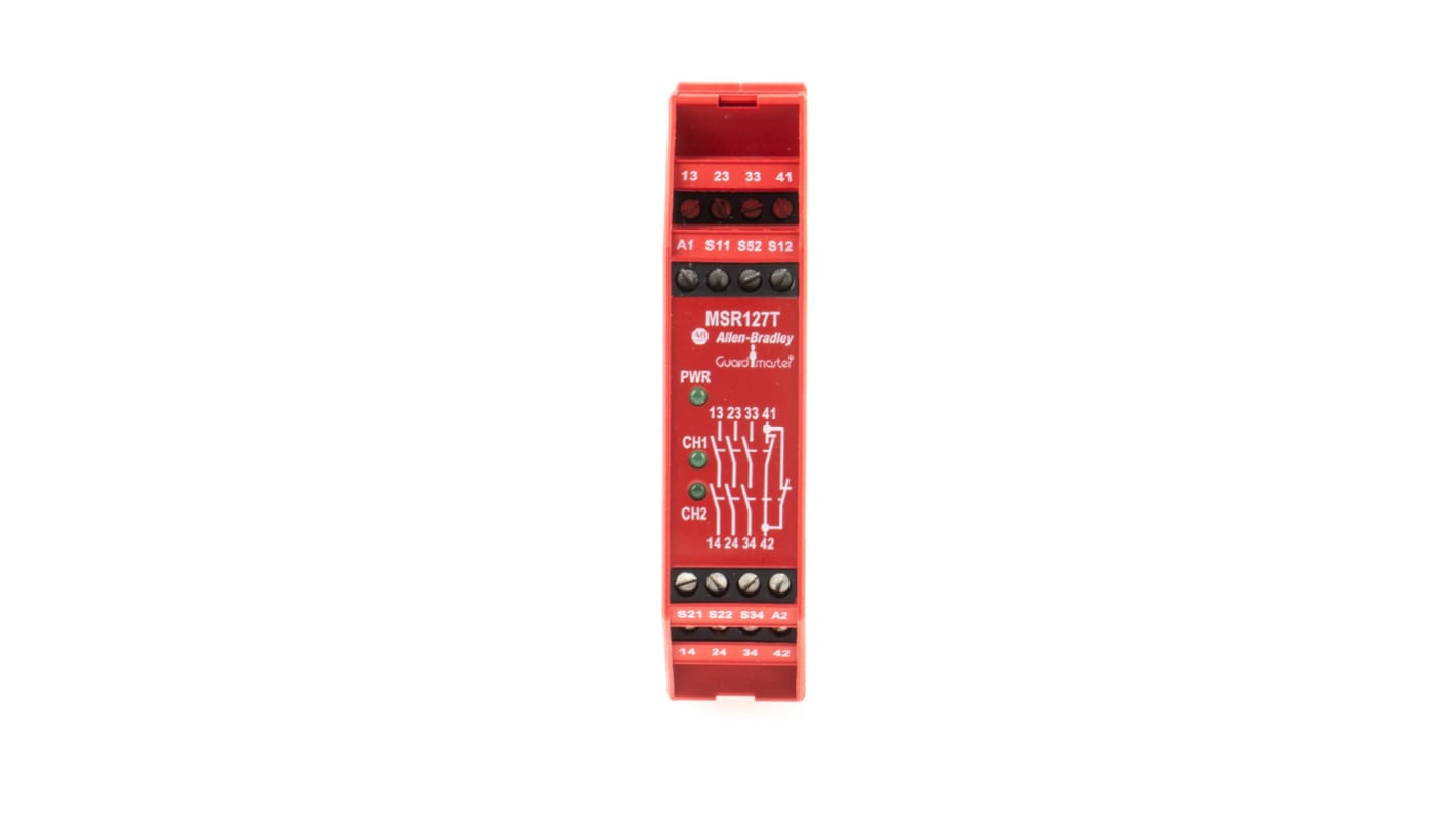 Relé de seguridad Rockwell Automation Minotaur MSR127T de 2 canales, para Cortina/haz de luz, 24V ac/dc, cat. seg. ISO