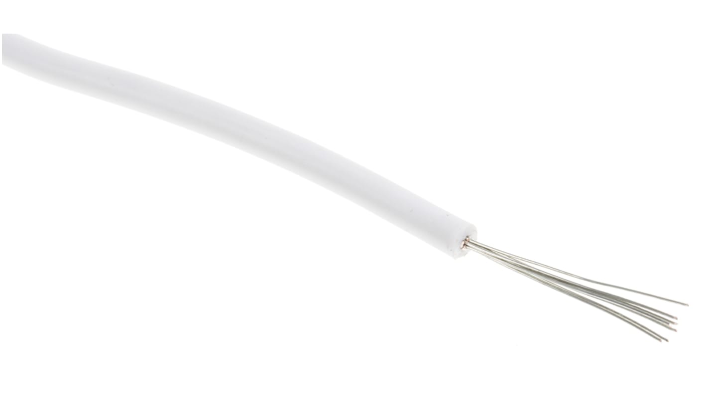 Cable de conexión RS PRO, área transversal 0,2 mm² Filamentos del Núcleo 11/0,16 mm Blanco, 6 kV dc, long. 100m, 24 AWG