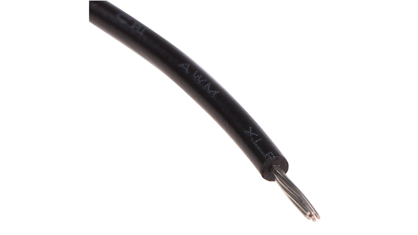 RS PRO Black 0.13 mm² Hook Up Wire, 26 AWG, 7/0.16 mm, 100m, PVC Insulation