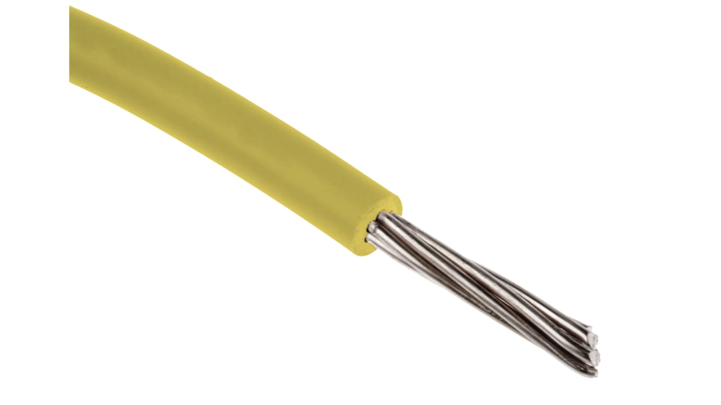 Cable de conexión RS PRO, área transversal 0,13 mm² Filamentos del Núcleo 7/0,16 mm Amarillo, 300 V, long. 100m, 26 AWG