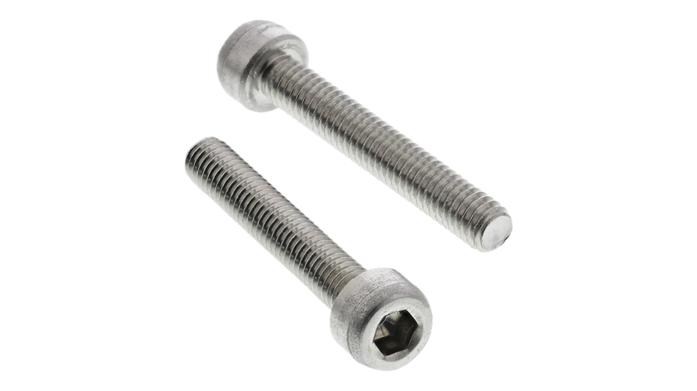 RS PRO Plain Stainless Steel Hex Socket Cap Screw, DIN 912, M4 x 25mm