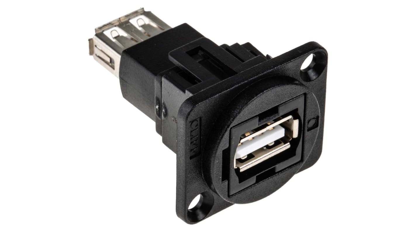 RS PRO Straight, Panel Mount, Socket Type A to A 2.0 USB Connector