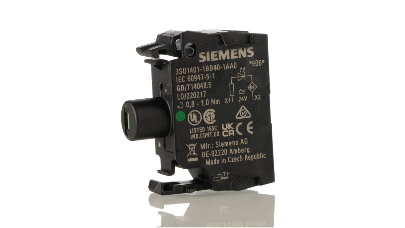 Bloque de luces Siemens 3SU1401-1BB40-1AA0, LED, Verde, 24V ac/dc, terminal Roscado