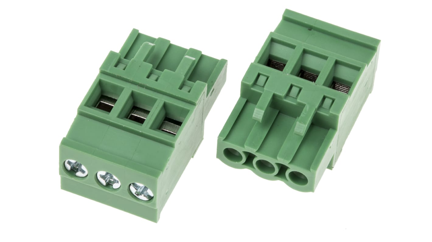 RS PRO 5mm Pitch 3 Way Pluggable Terminal Block, Plug, Through Hole, Screw Termination