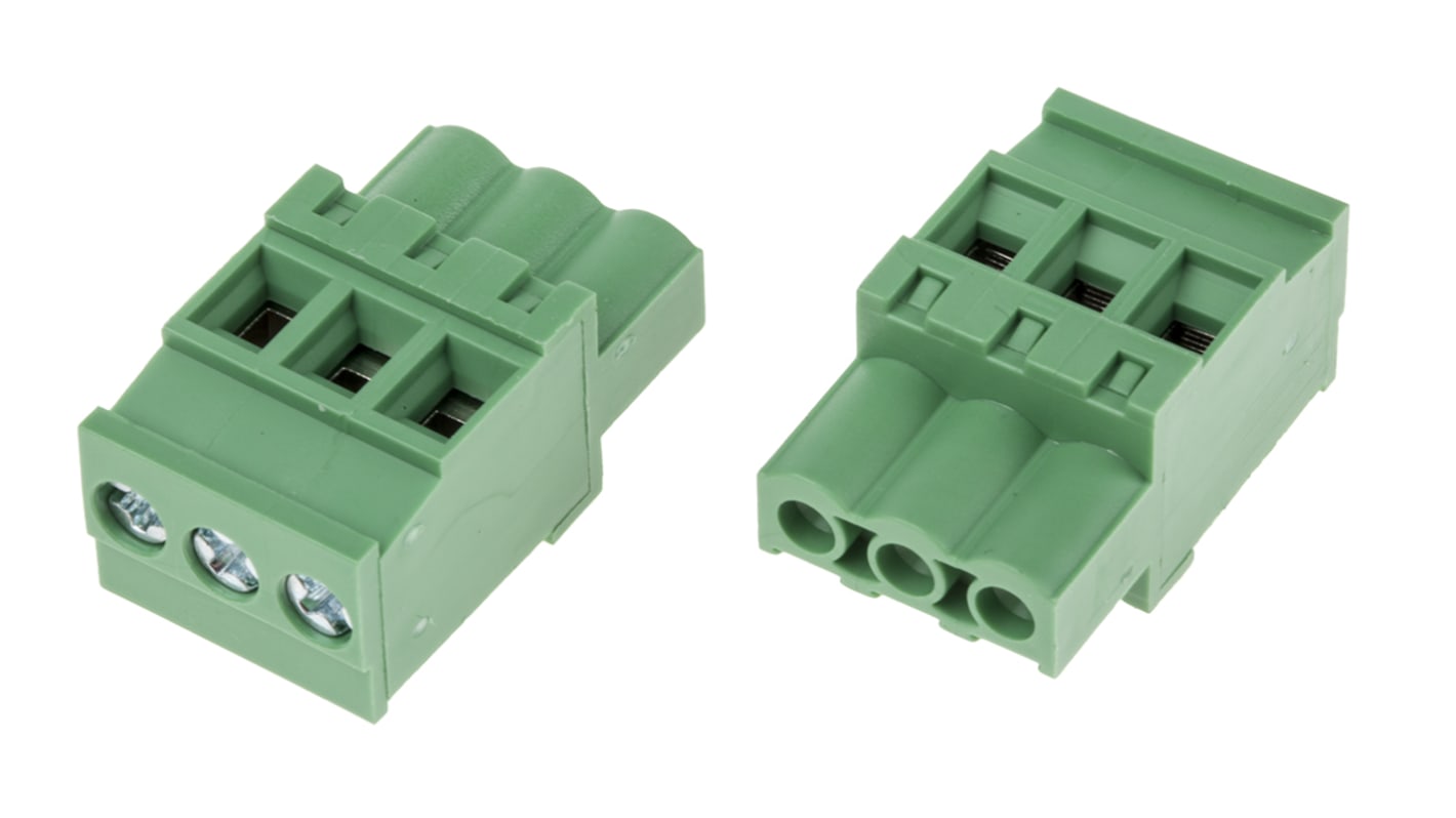 RS PRO 5mm Pitch 3 Way Pluggable Terminal Block, Plug, Through Hole, Screw Termination