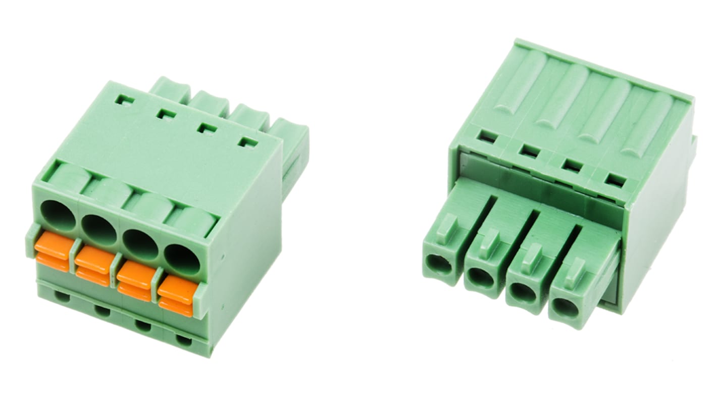 RS PRO 3.5mm Pitch 4 Way Right Angle Pluggable Terminal Block, Plug, Through Hole, Screw Termination