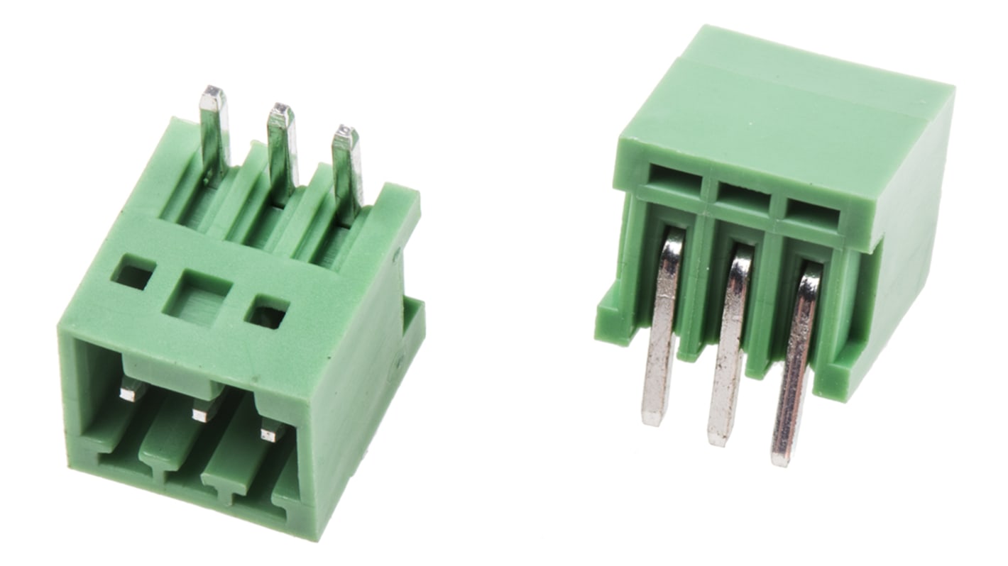 RS PRO 2.5mm Pitch 3 Way Right Angle Pluggable Terminal Block, Header, Through Hole, Solder Termination