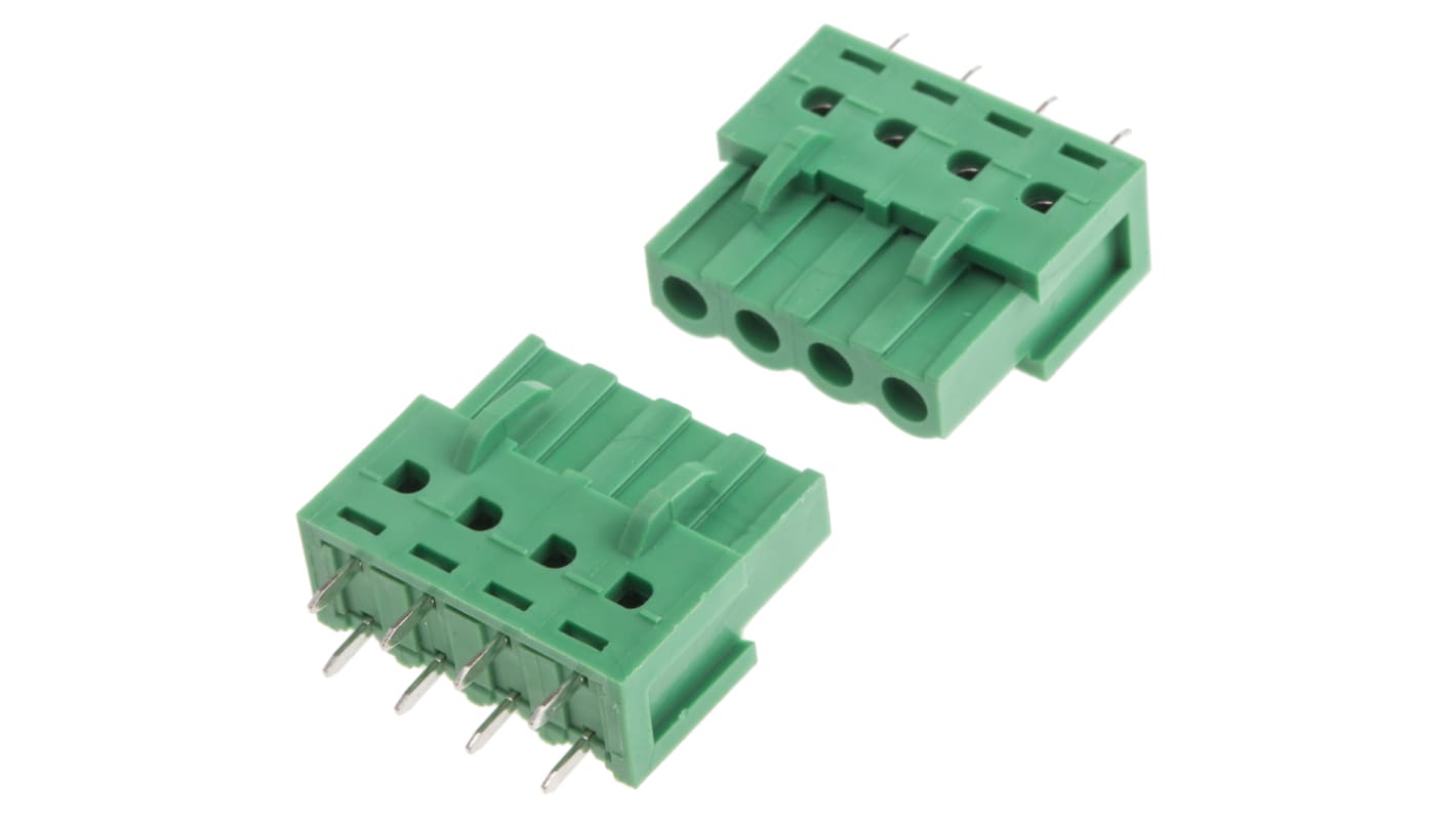 RS PRO PCB Terminal Block, 4-Contact, 5.08mm Pitch, Through Hole Mount, 1-Row, Screw Termination