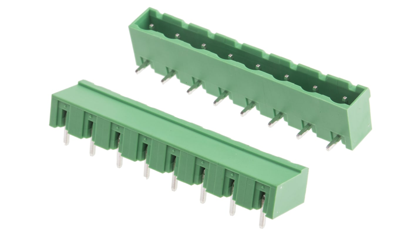 Borne para PCB Ángulo de 90° RS PRO de 8 vías, 1 fila, paso 7.62mm, para soldar, Montaje en orificio pasante