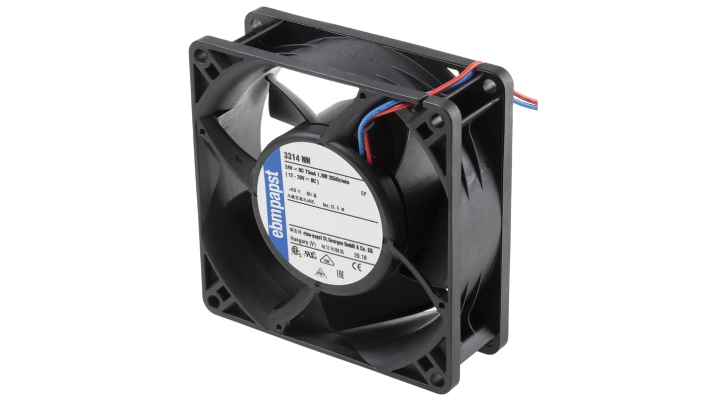 Ventilador Axial ebm-papst 3300 N - S-Panther de 92 x 92 x 32mm, 24 V dc, 1.8W, 2650rpm, caudal 80m³/h, 35dB