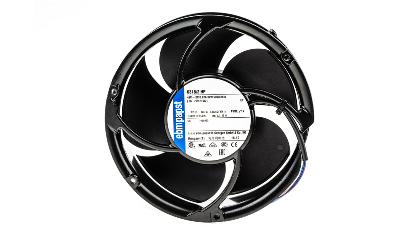 ebm-papst 6300 - S-Force Series Axial Fan, 48 V dc, DC Operation, 710m³/h, 67W, 172 x 51mm