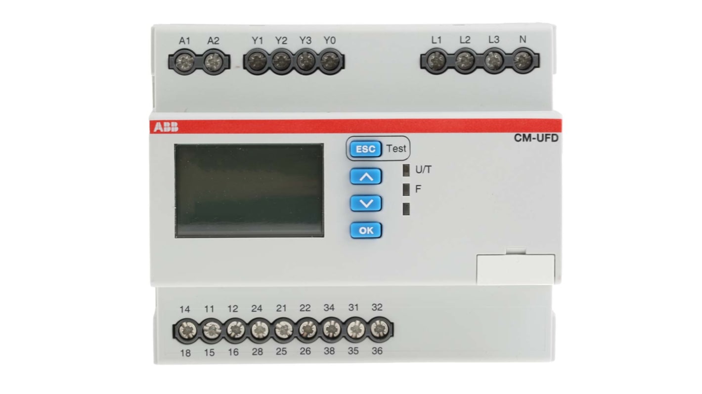 ABB CM-UFD Überwachungsrelais, für Frequenz, Spannung 1, 3-phasig, 1-poliger Wechsler 4A Überspannung, Unterspannung 2A