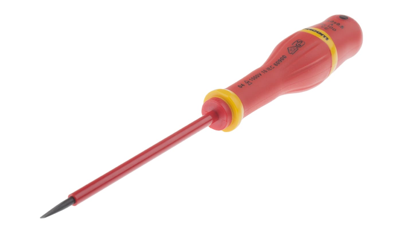 Facom Slotted Insulated Screwdriver, 3 mm Tip, 100 mm Blade, VDE/1000V, 202 mm Overall