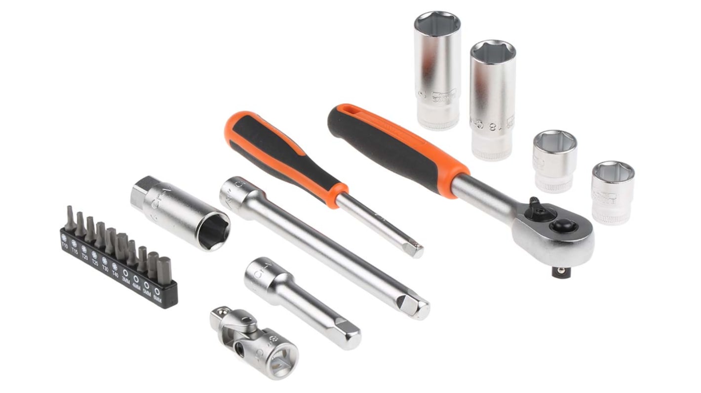 Bahco 53-Piece Metric 1/2 in; 3/8 in Deep Socket/Bit Set with Ratchet, 6 point; Hex Bit; Phillips Bit; Slotted Bit