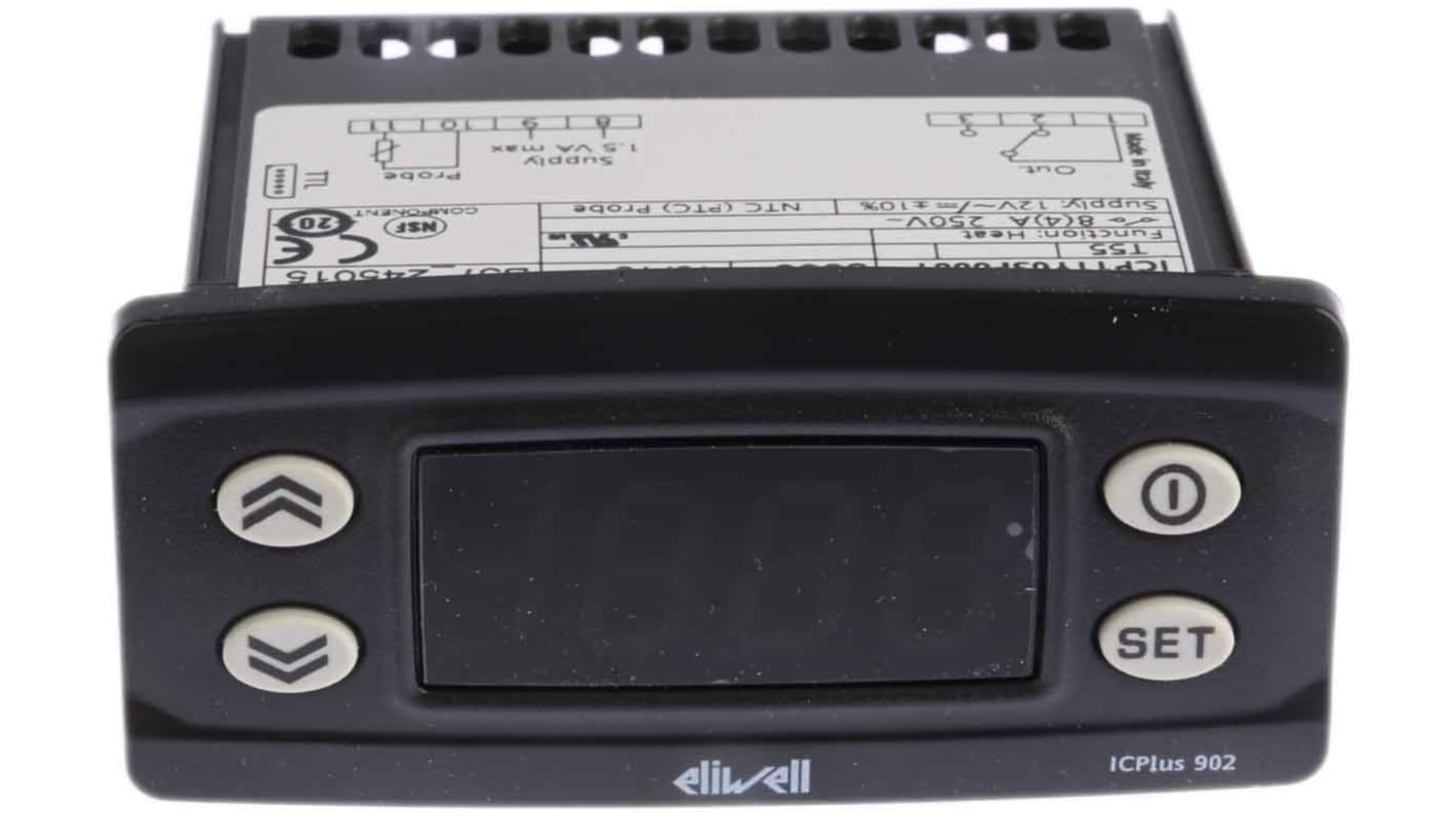 Eliwell ICPlus Panel Mount On/Off Temperature Controller, 74 x 32mm 1 Input, 1 Output Relay, 12 V Supply Voltage