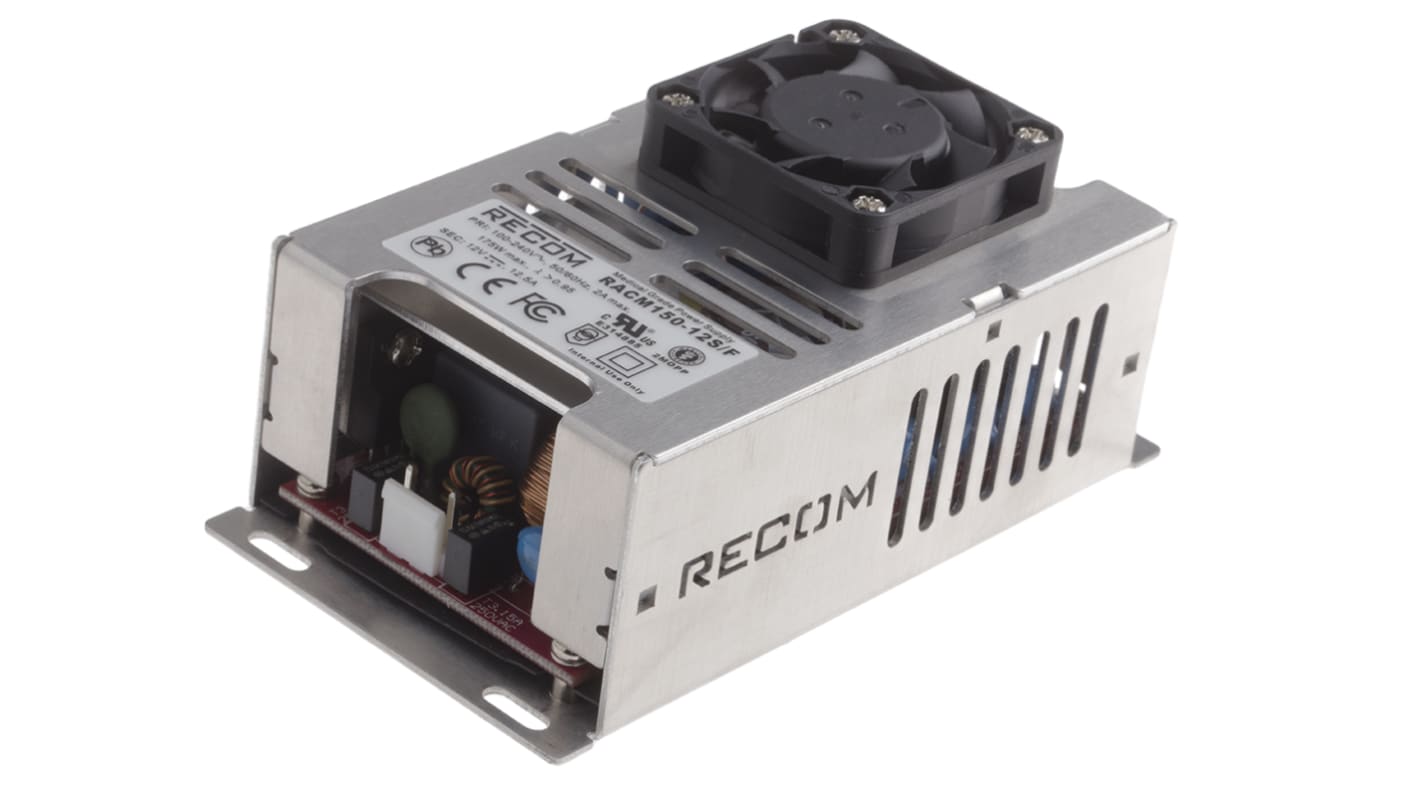 Recom Switching Power Supply, RACM150-12S/F, 12V dc, 12.5A, 150W, 1 Output, 85 → 264V ac Input Voltage